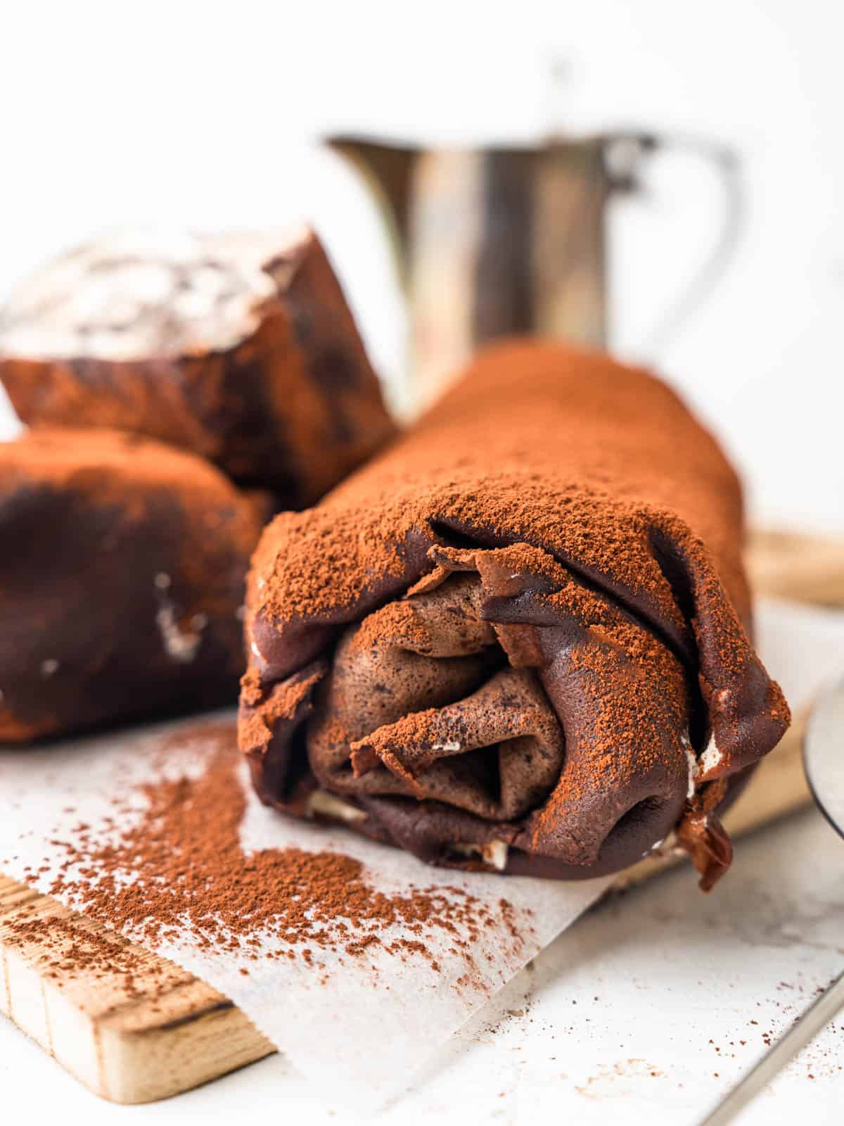 chocolate crepe roll cake with oreos
