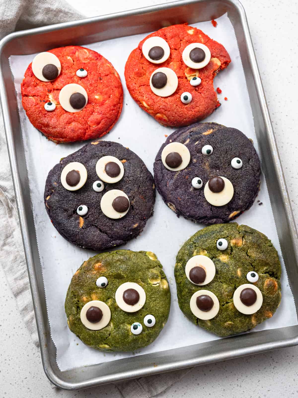 halloween white chocolate chip cookies with sprinkles and candy eyeballs