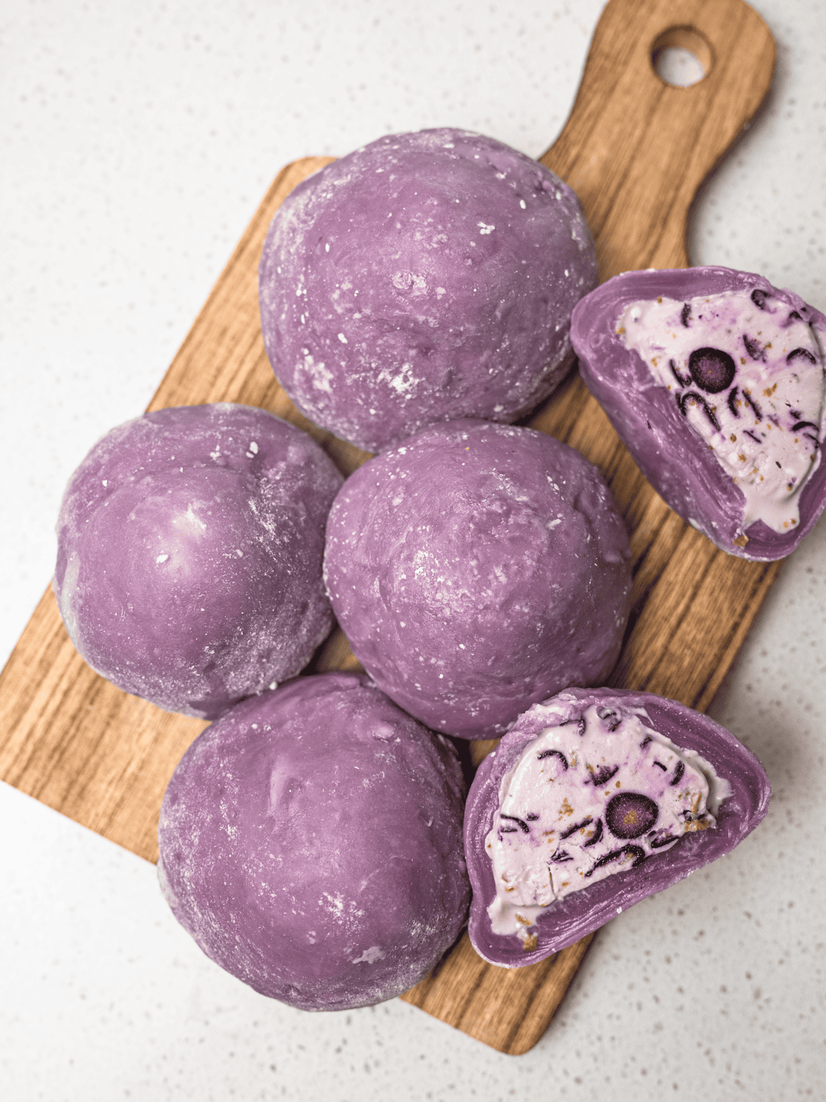 Blueberry mochi with a fresh blueberry cream cheese filling