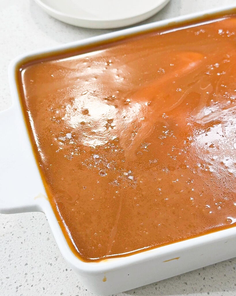 The dessert appears fully assembled with caramel layer - Catherine Zhang The dessert appears fully assembled with caramel layer