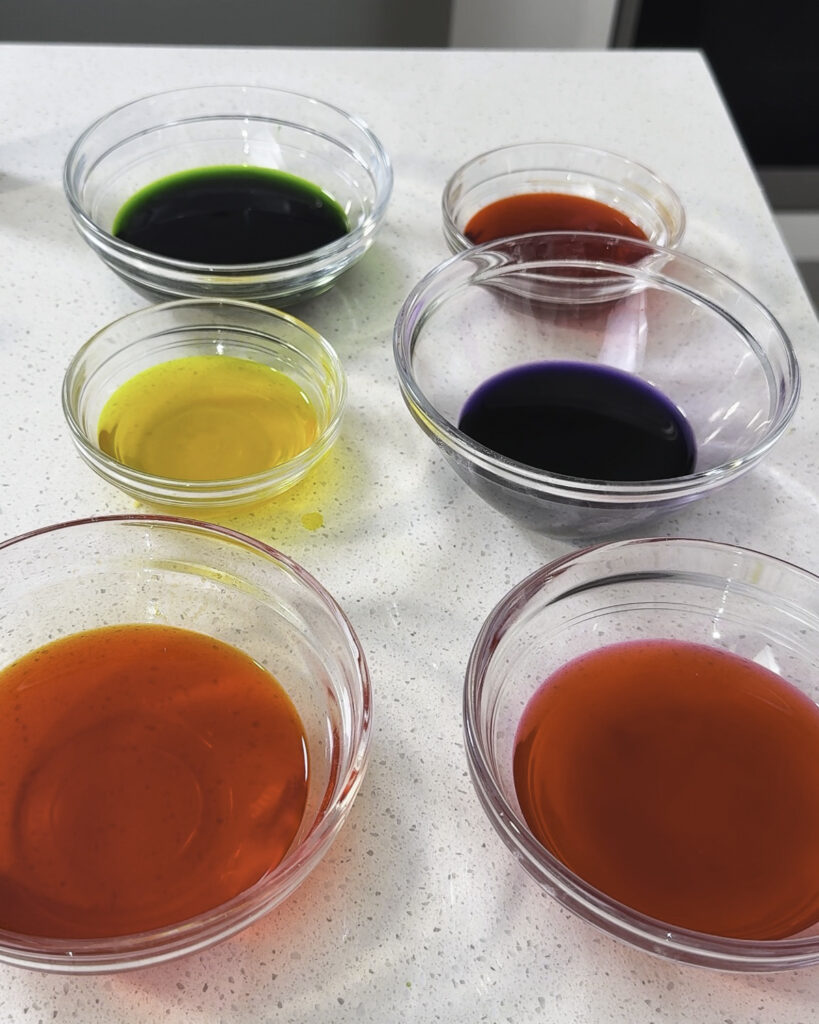 Food coloring liquids prepared for painting Luk Chup - Catherine Zhang Food coloring liquids prepared for painting Luk Chup