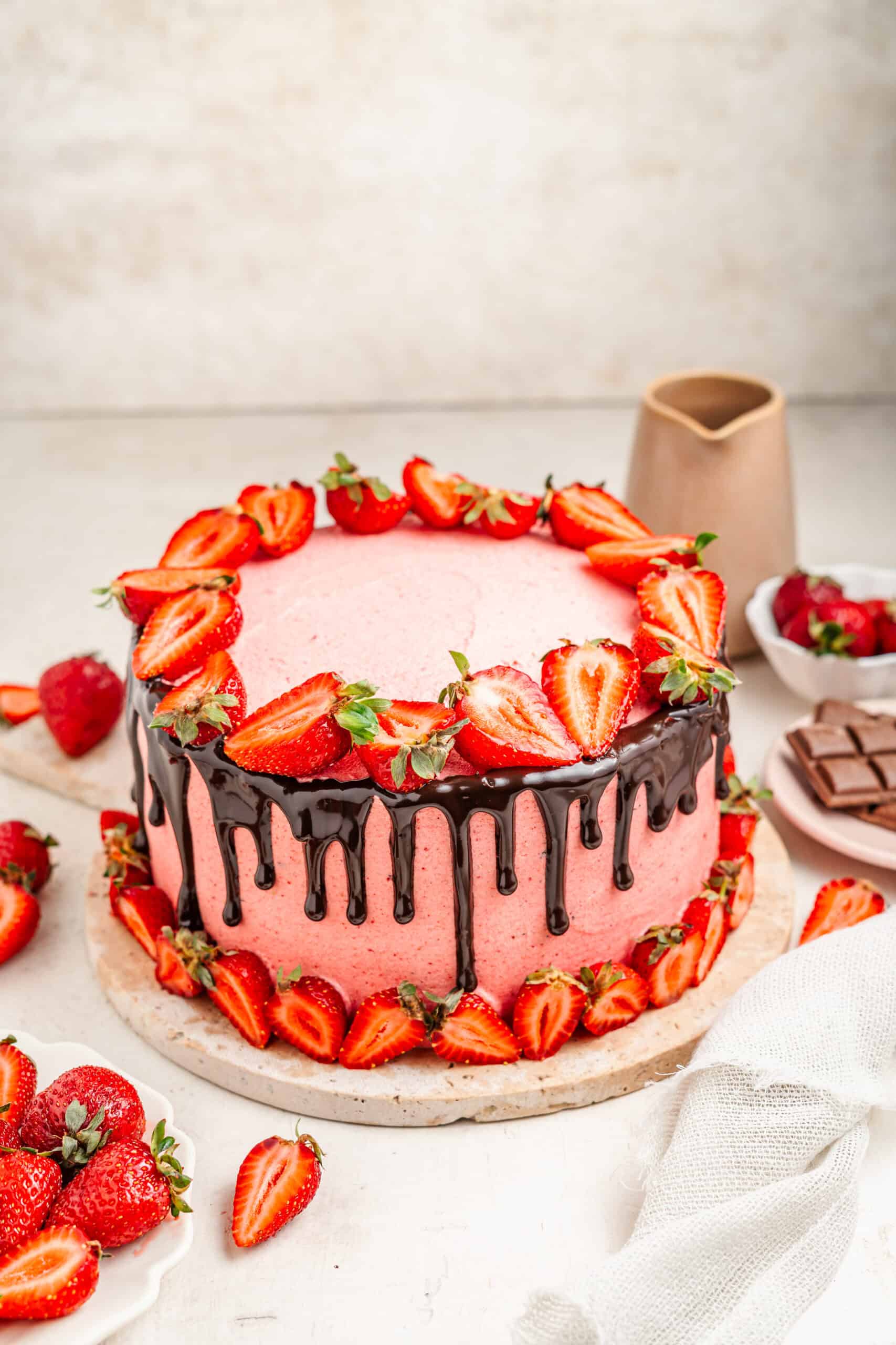 Finished chocolate strawberry cake ready to serve - Catherine Zhang Finished chocolate strawberry cake ready to serve