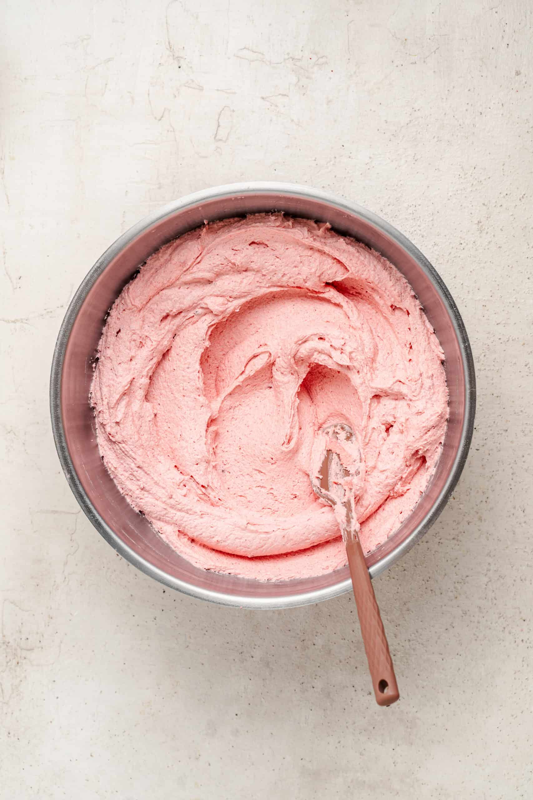 Strawberry buttercream ready to frost the cake - Catherine Zhang Strawberry buttercream ready to frost the cake