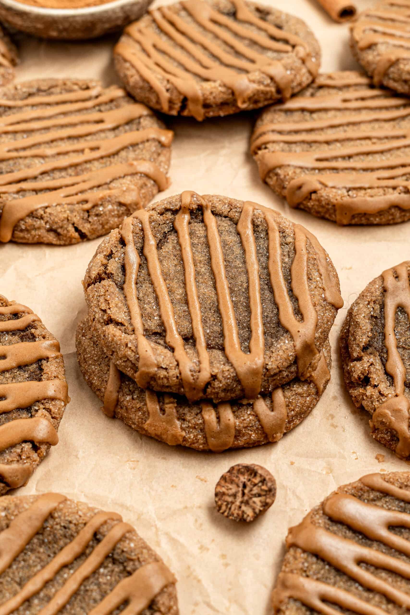 Close up of gingerbread latte cookies with crackled sugar tops - Catherine Zhang Close up of gingerbread latte cookies with crackled sugar tops