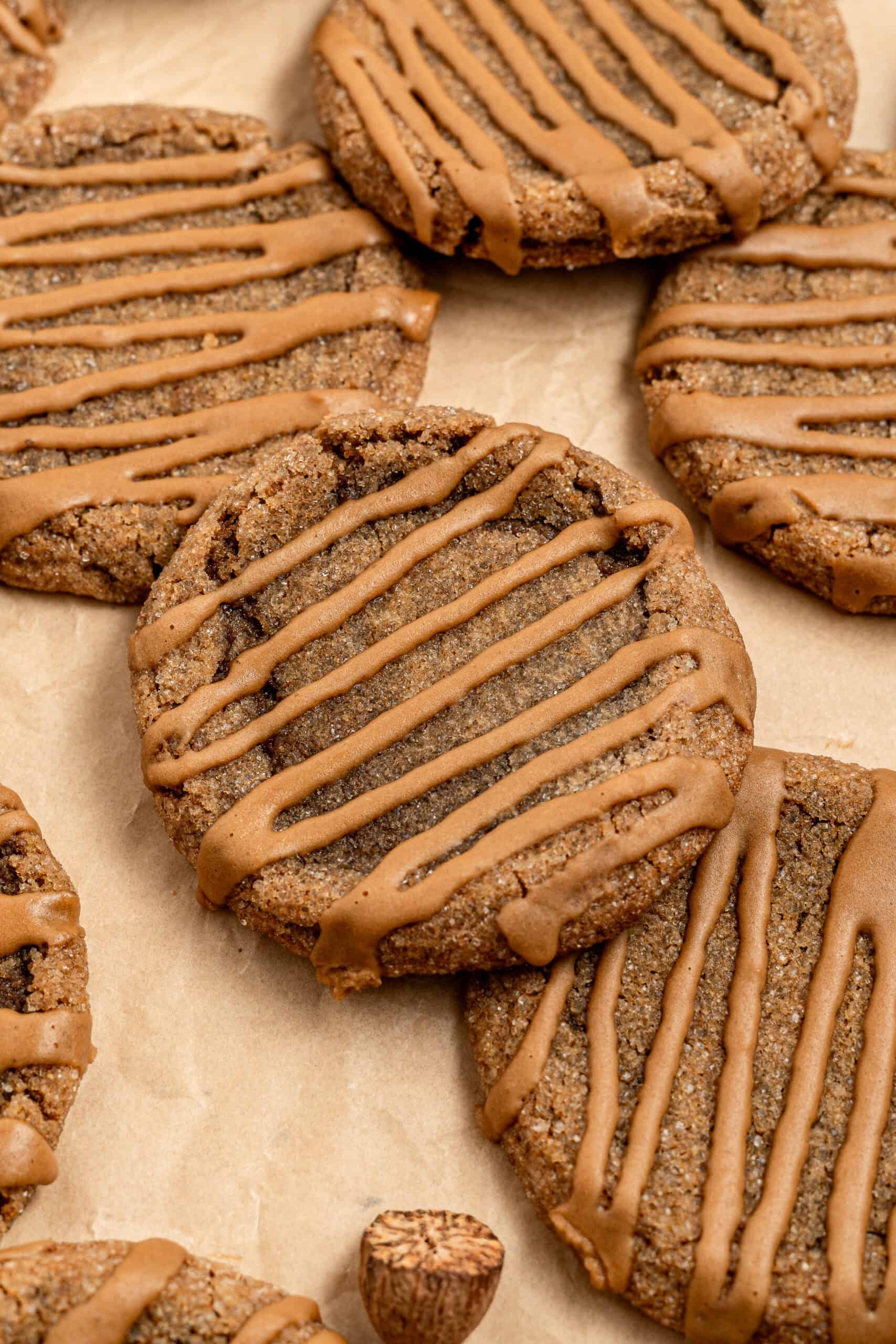 Gingerbread latte cookies stacked with a coffee glaze drizzle - Catherine Zhang Gingerbread latte cookies stacked with a coffee glaze drizzle