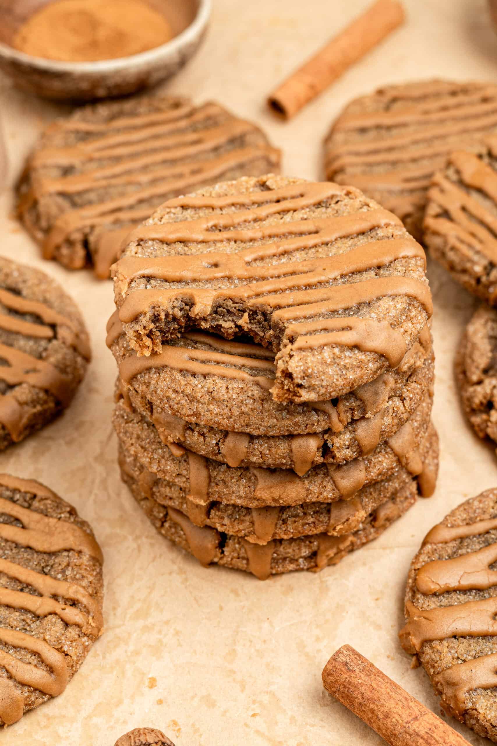 Gingerbread latte cookies styled with cinnamon sticks - Catherine Zhang Gingerbread latte cookies styled with cinnamon sticks