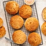 Soboro bread buns on a wire rack with crunchy peanut streusel topping