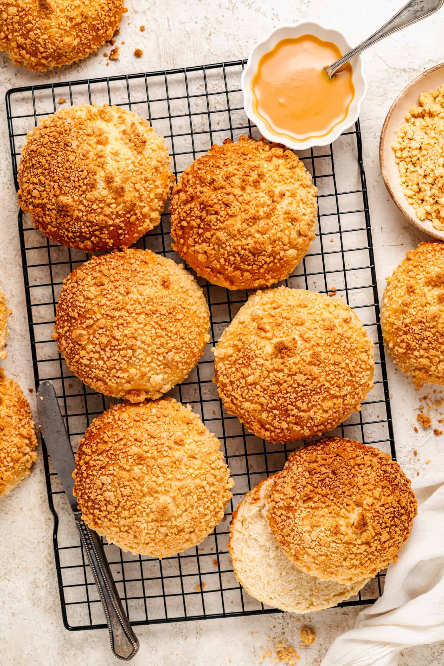 Soboro bread buns styled with a spoon and coffee - Catherine Zhang Soboro bread buns styled with a spoon and coffee