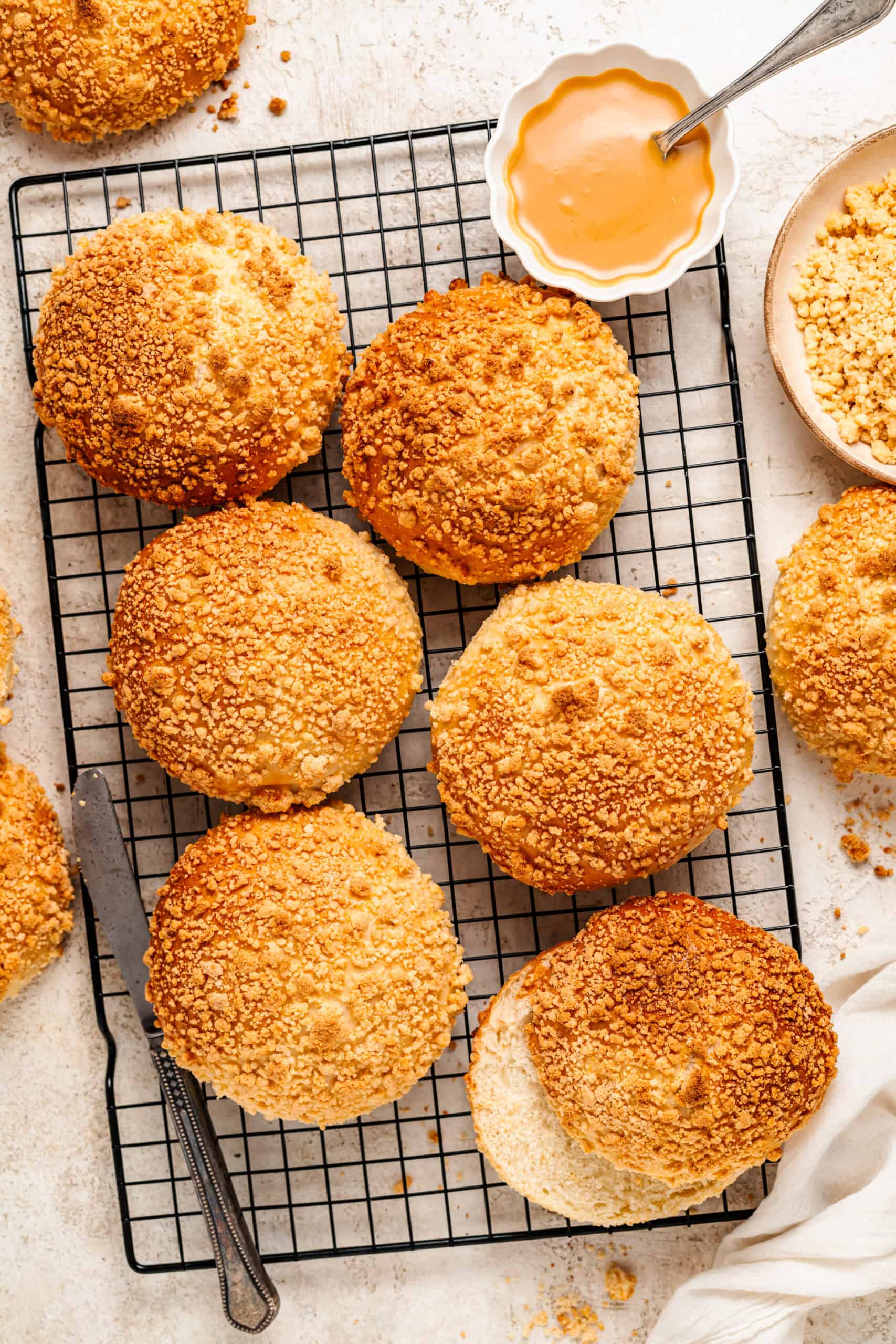 Styled soboro bread buns with a milk powder duster - Catherine Zhang Styled soboro bread buns with a milk powder duster