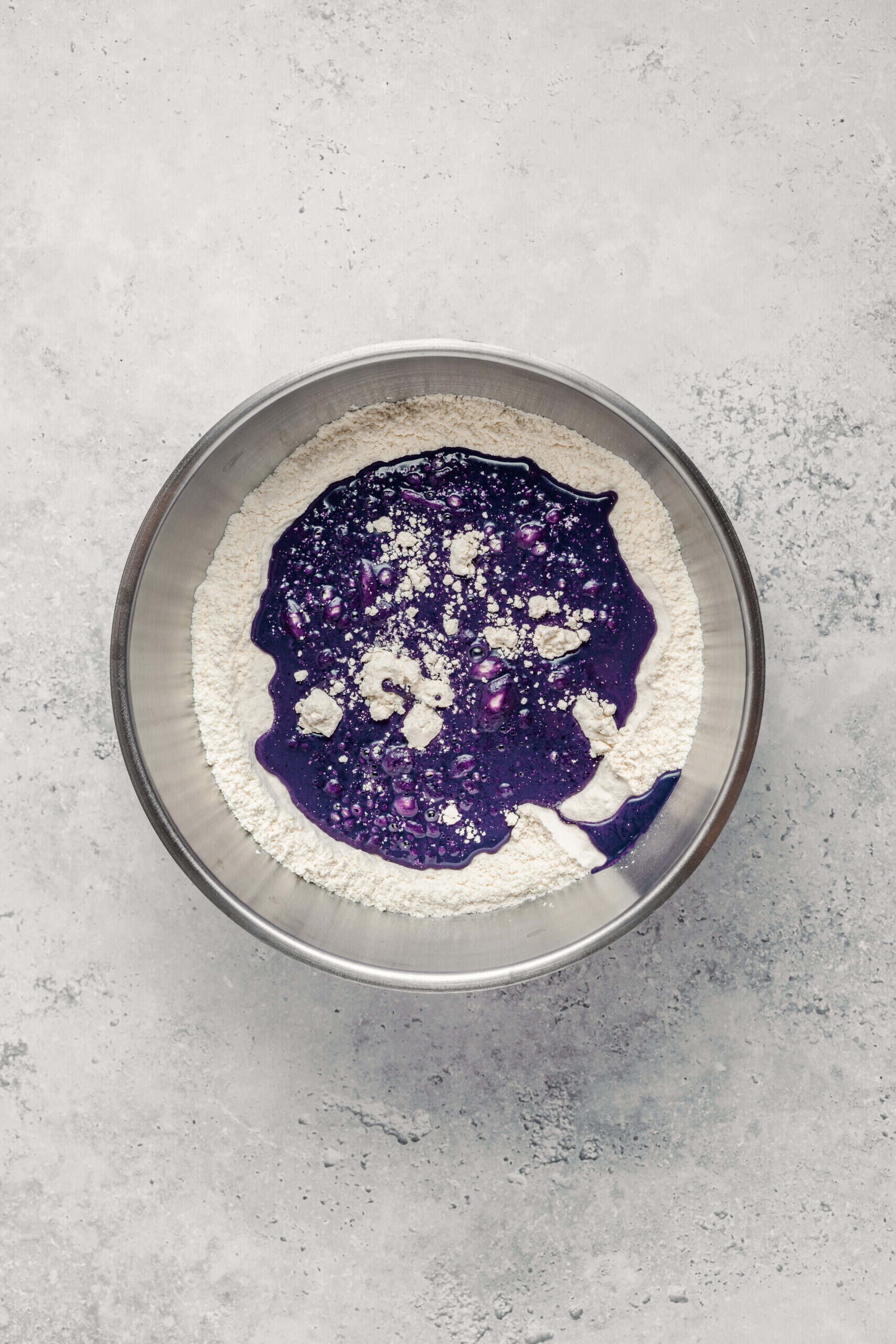 Ube Pandesal Dough Mixing - Catherine Zhang Purple ube pandesal dough coming together in a stand mixer bowl