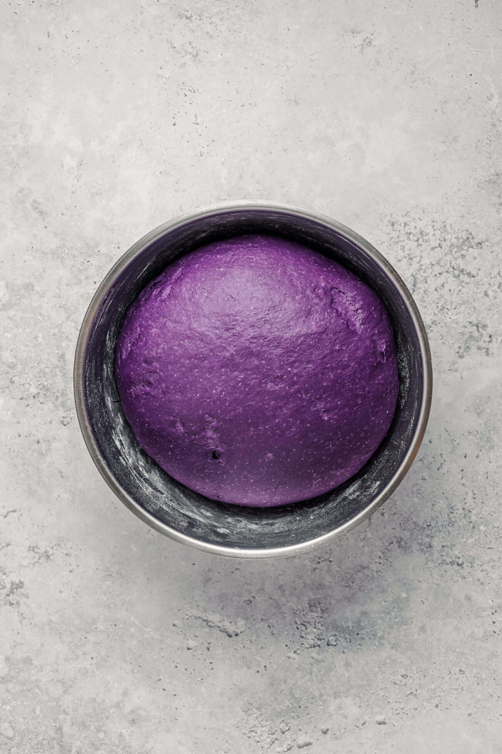 Ube Pandesal First Proof - Catherine Zhang Ube pandesal dough doubled in size after the first proof in a bowl
