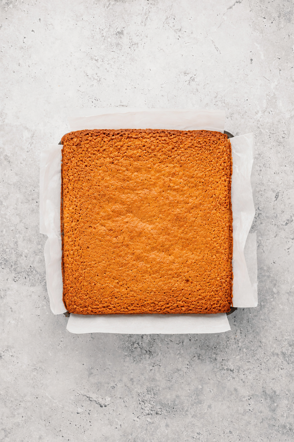 Baked Japanese castella cake with a deep chestnut brown top, still in the tin - Catherine Zhang Baked Japanese castella cake with a deep chestnut brown top, still in the tin