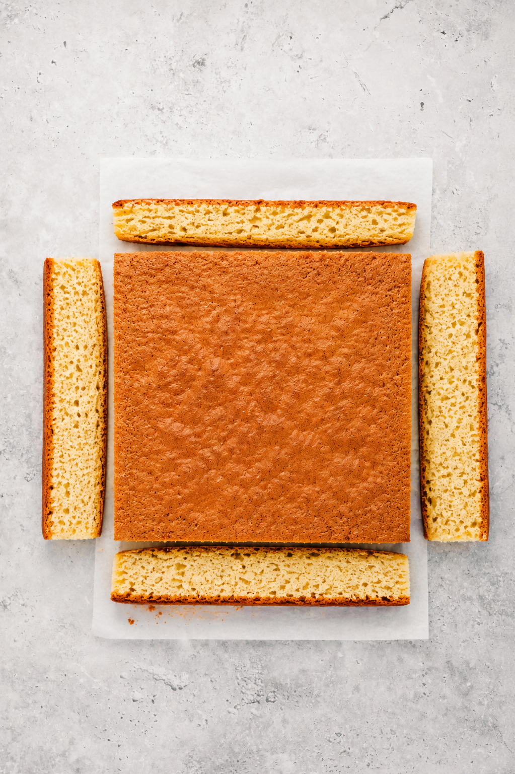 Japanese castella cake with the four sides trimmed off to expose the pale even crumb - Catherine Zhang Japanese castella cake with the four sides trimmed off to expose the pale even crumb