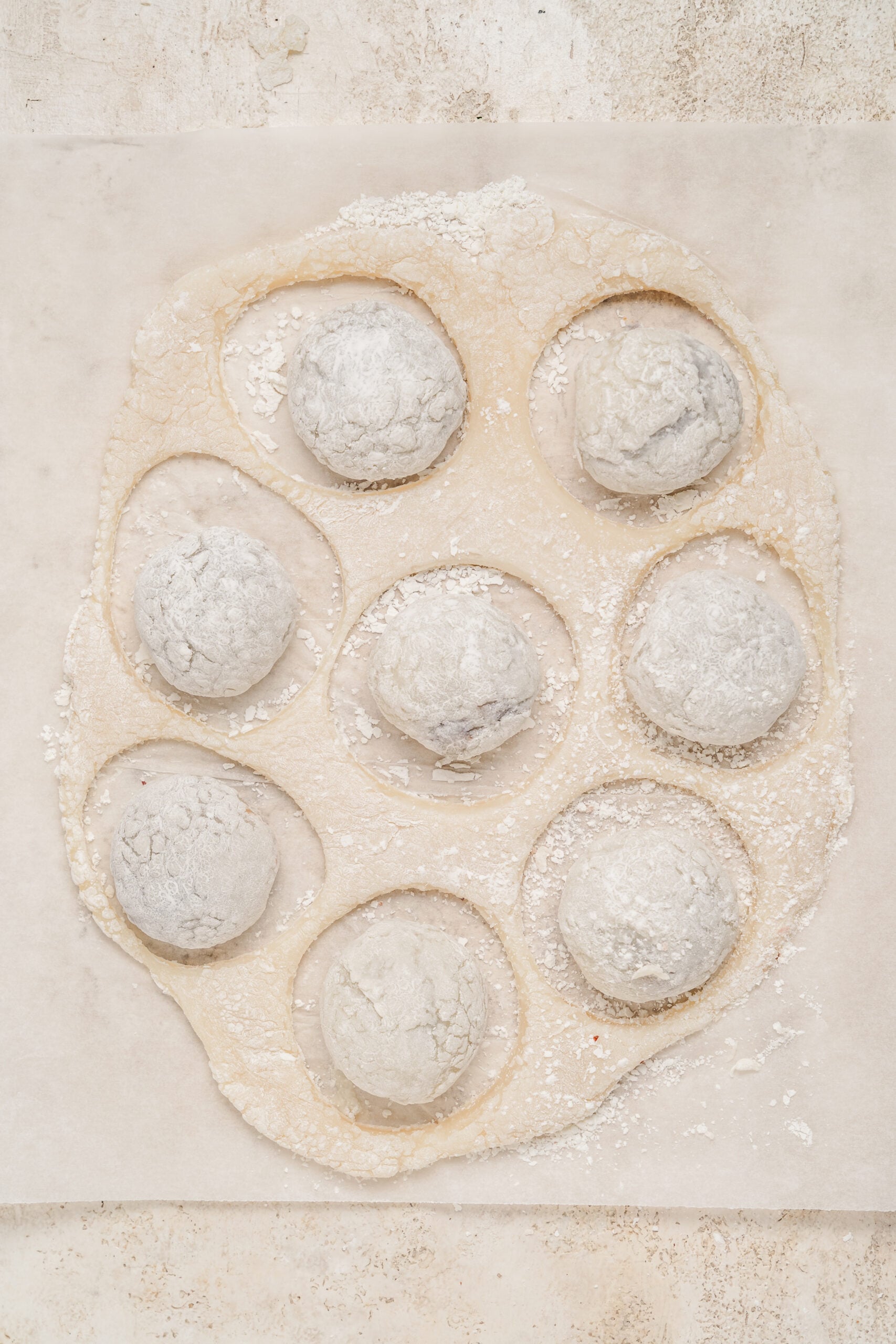 Red bean mochi parcels pinched closed and set seam side down - Catherine Zhang Red bean mochi parcels pinched closed and set seam side down