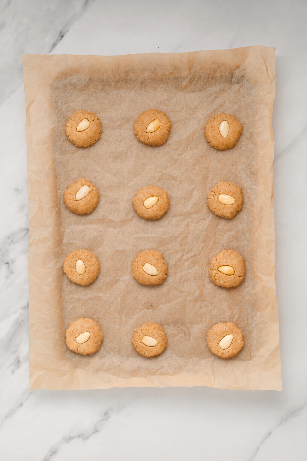 Chinese Almond Cookies - Catherine Zhang Whole almonds pressed into the centre of each Chinese almond cookie dough ball