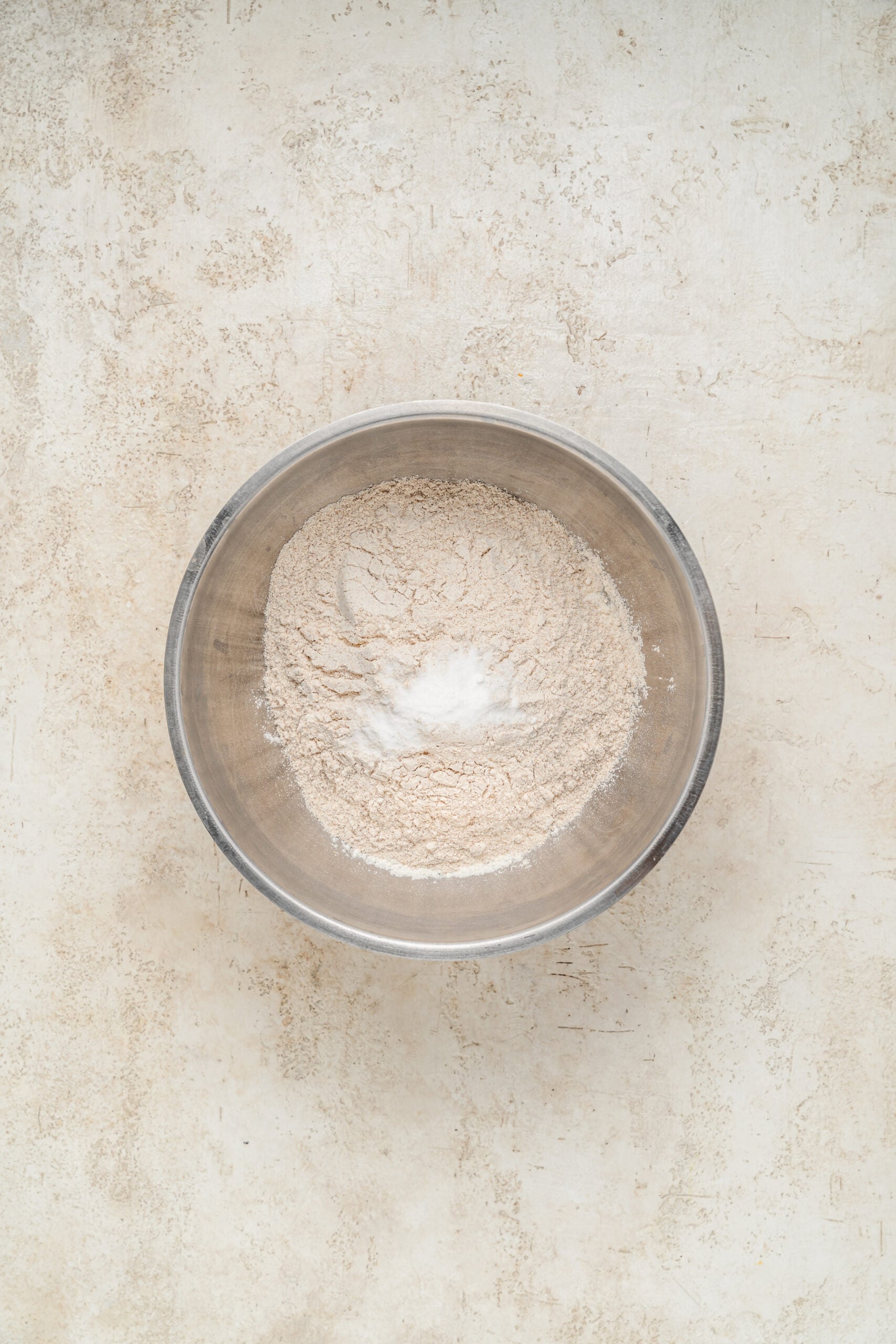 Chinese Almond Cookies - Catherine Zhang Flour, almond meal, baking soda and salt in a mixing bowl for Chinese almond cookies