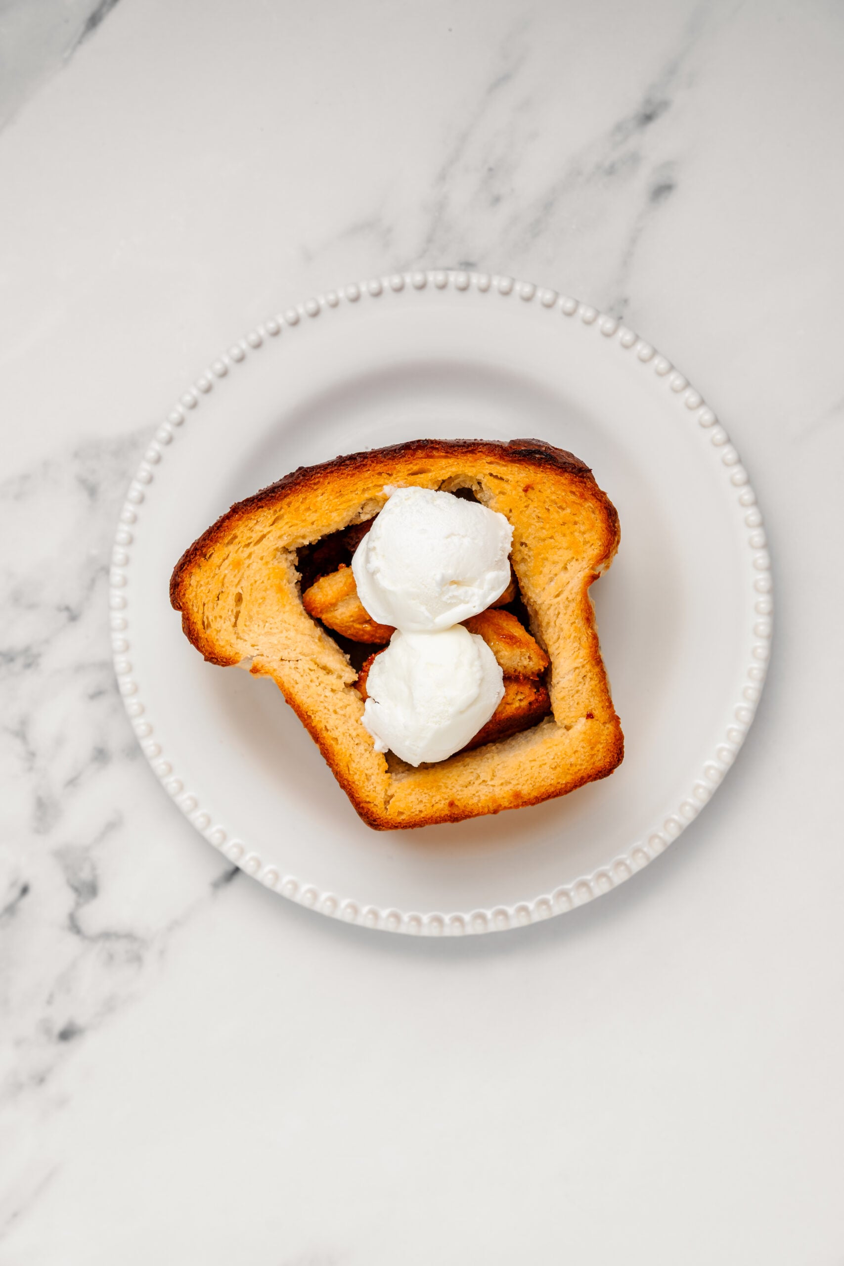 Shibuya Honey Toast - Catherine Zhang Scoops of vanilla ice cream added to the honey toast