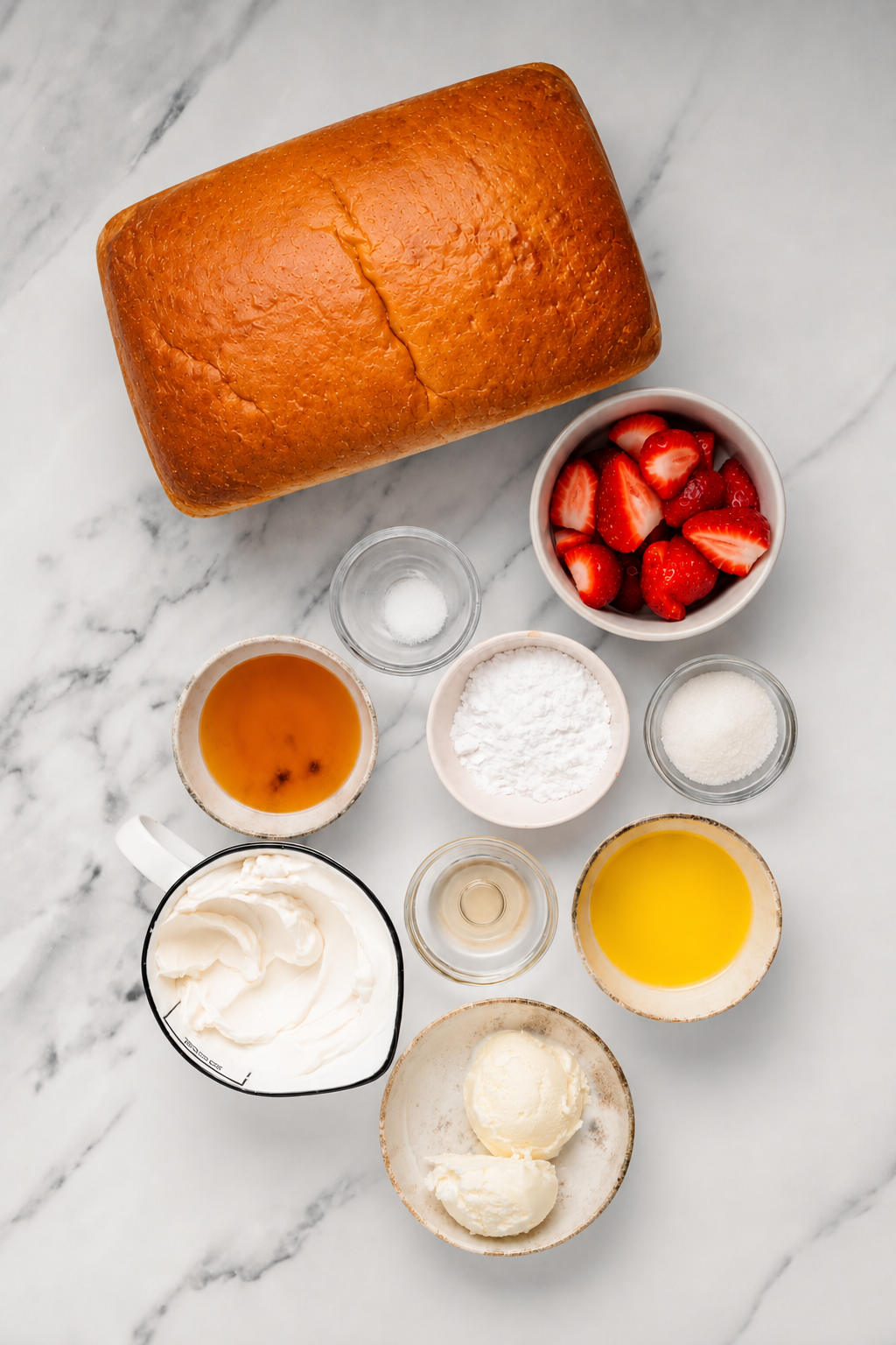 Shibuya Honey Toast - Catherine Zhang Ingredients for Shibuya honey toast: an unsliced loaf, strawberries, honey, butter, sugar, cream and vanilla ice cream