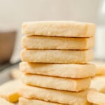 A stack of classic shortbread cookies with fork docked tops